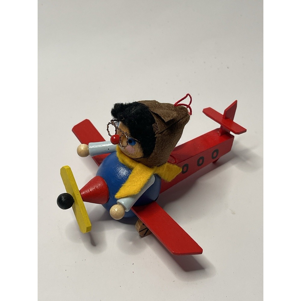 Steinbach Elf Pilot Flying Plane Handmade Wooden Ornament, Made In Germany